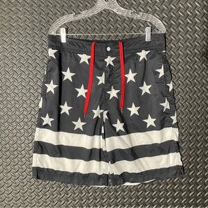 BioWorld‎ American Flag Mens Swim Trunks Size Large Grey/White Flag Summer